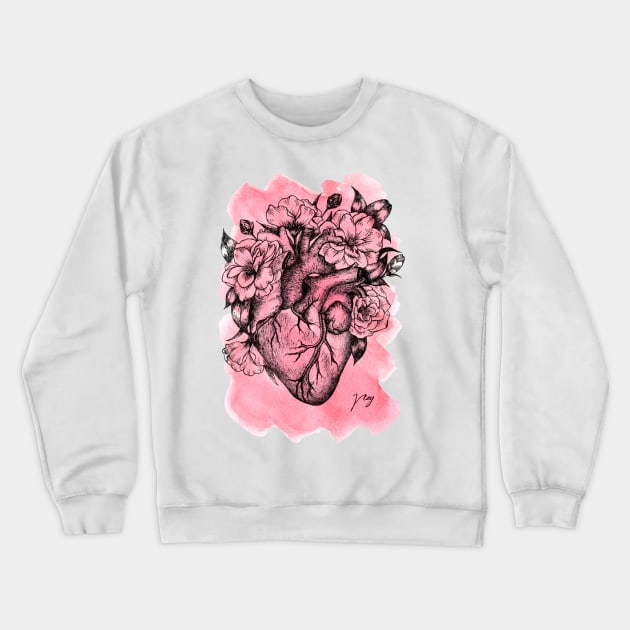 Foral Heart Watercolor Crewneck Sweatshirt by Akbaly